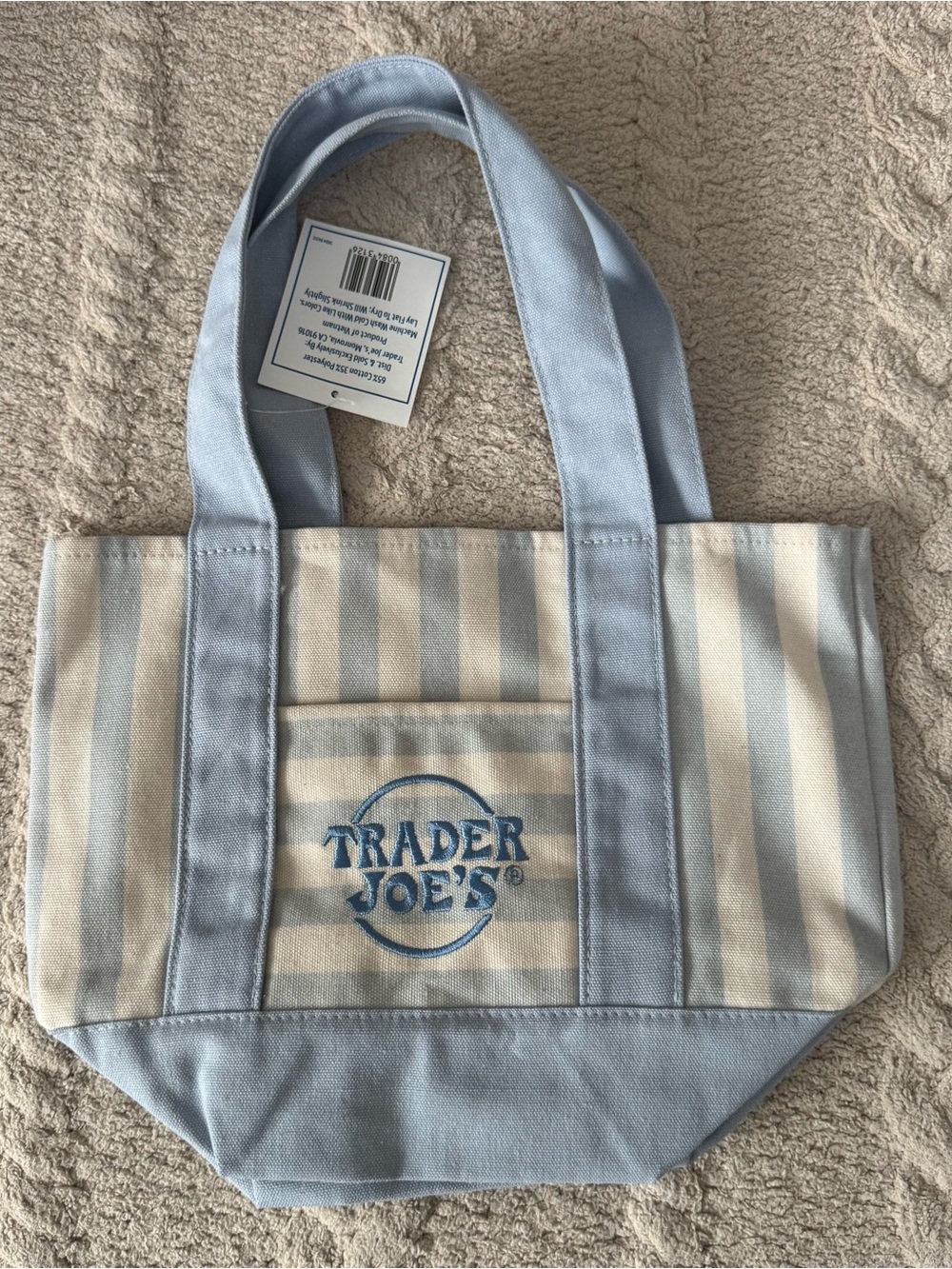 Trader Joe's Blue & Cream Striped Canvas Tote Bag - Picture 3 of 3